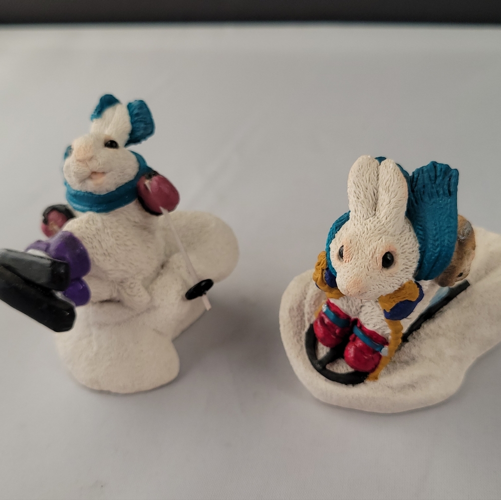 2- 1994 Vintage Stone Critters Bunny Figurines Unisex  🔥🌊🌟BUNDLE AND SAVE